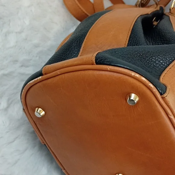 Cristina Italy real leather drawstring bucket bag with strap Black Brown - Picture 9 of 16